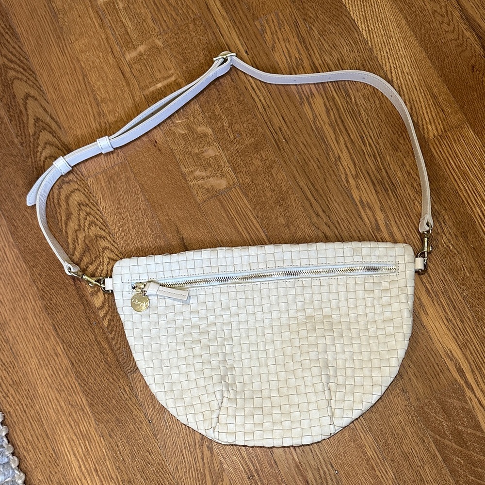 Clare V Grande Fanny Cream Leather Woven